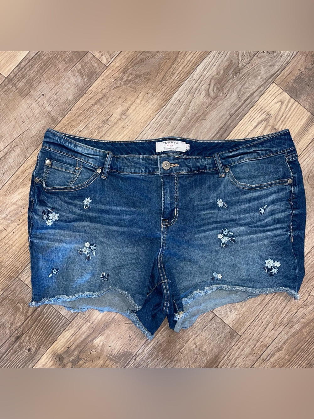 torrid Blue Floral Embroidered Denim Shorts